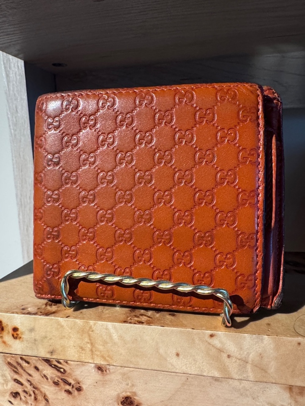 Vintage Gucci Brown Embossed Leather Bifold Wallet